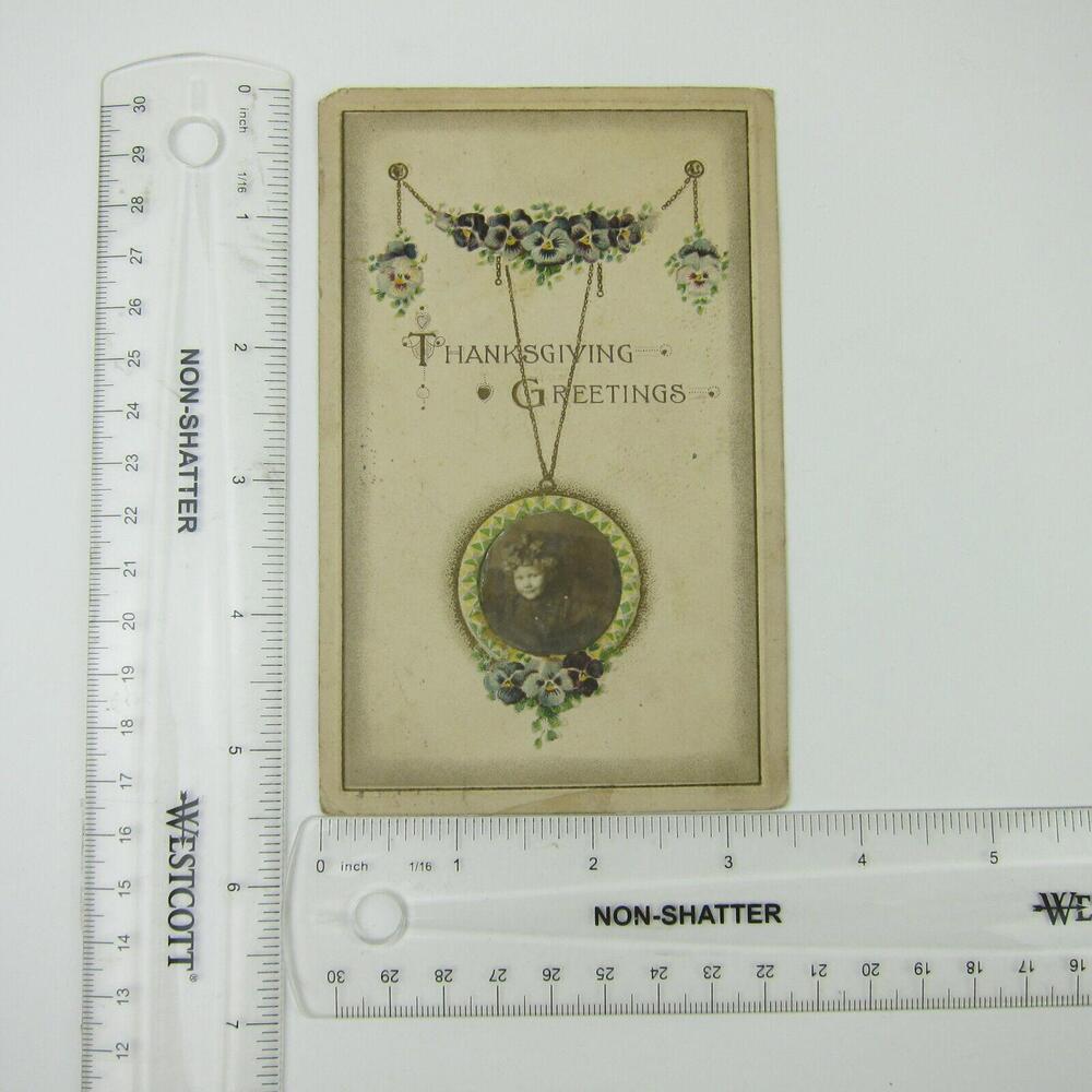 Thanksgiving Postcard Girl Photo Flowers Embossed Germany Antique 1912 - Picture 4 of 12